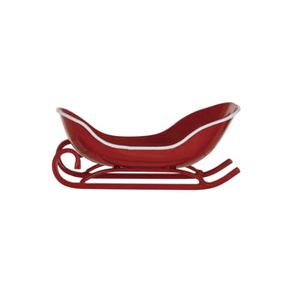 Red and white metal sleigh soap dish for holiday bathroom or kitchen