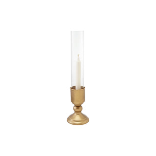 Close-up of brushed gold finish on rounded taper holder base