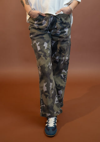 Mica camo print high-rise joggers with ankle-wide leg in stretch cotton