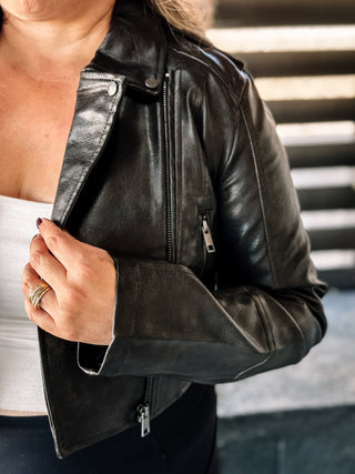 Midnight Rebel Faux Leather Moto Jacket, Black - The Farmhouse