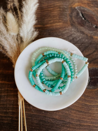 Mira Heishi Beaded Bracelet Set - Teal - The Farmhouse