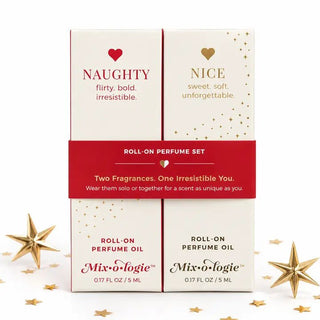 Naughty and Nice holiday gift set with two rollerball perfumes