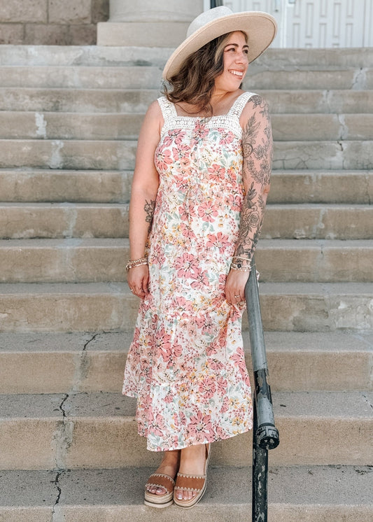 Monica Pink Floral Lace Trim Sleeveless Maxi Dress - The Farmhouse
