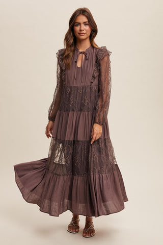 Moonlit Whimsy Romantic Elegant Boho Maxi Dress, Mocha - The Farmhouse