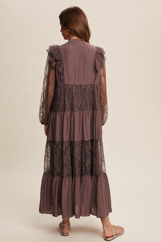 Moonlit Whimsy Romantic Elegant Boho Maxi Dress, Mocha - The Farmhouse