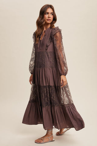 Moonlit Whimsy Romantic Elegant Boho Maxi Dress, Mocha - The Farmhouse