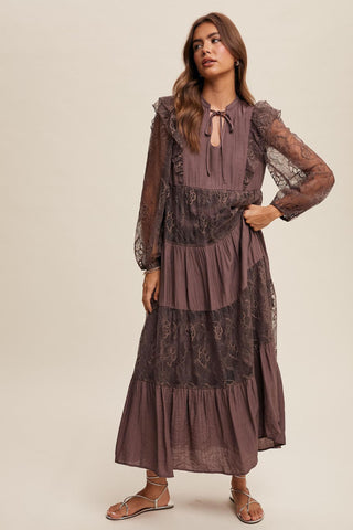 Moonlit Whimsy Romantic Elegant Boho Maxi Dress, Mocha - The Farmhouse