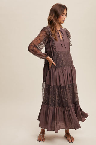 Moonlit Whimsy Romantic Elegant Boho Maxi Dress, Mocha - The Farmhouse