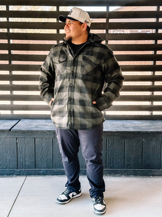 Mountain Ridge Quilted Mens Flannel Jacket with Hood, Green - 320 Men's - The Farmhouse