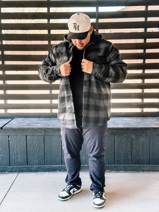 Mountain Ridge Quilted Mens Flannel Jacket with Hood, Grey - 320 Men's - The Farmhouse
