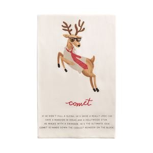 Mud Pie cotton hand towel with Comet reindeer poem and glitter accents