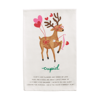 Mud Pie cotton hand towel with Cupid reindeer poem and glitter accents