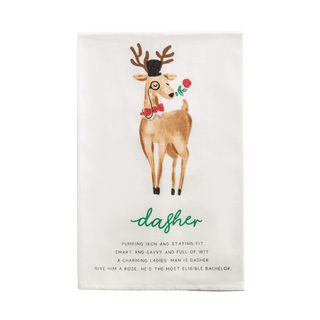 Mud Pie cotton hand towel with Dasher reindeer poem and glitter accents