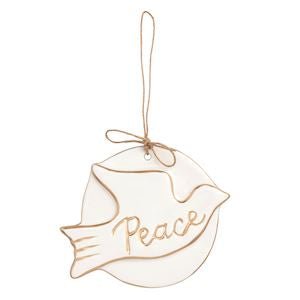 Mud Pie gold disc Christmas ornament with dove design