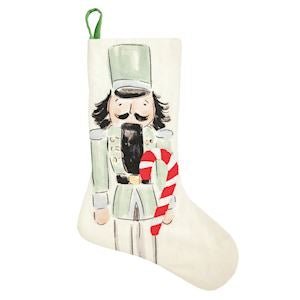 Mud Pie green nutcracker embroidered Christmas stocking for the mantel