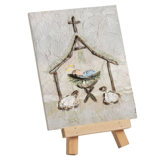 Mud Pie manger nativity farmhouse art with clean lines and muted palette