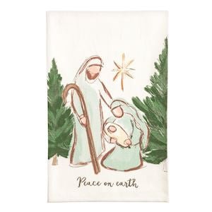 Mud Pie Mary printed cotton kitchen towel with nativity-inspired design
