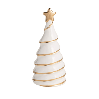 Mud Pie medium gold ceramic Christmas tree sitter for holiday shelves