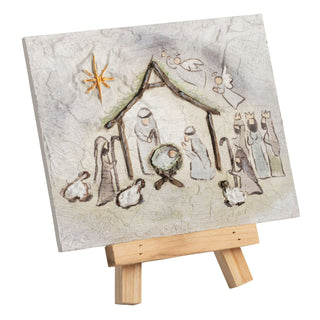 Mud Pie nativity wall art in a clean modern farmhouse style