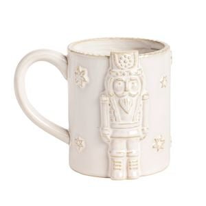Mud Pie white ceramic Christmas mug with nutcracker icon design