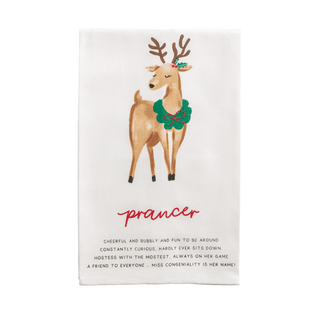 Mud Pie cotton hand towel with Prancer reindeer poem and glitter accents