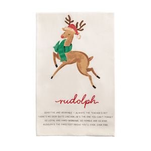 Mud Pie cotton hand towel with Rudolph poem and glitter accents