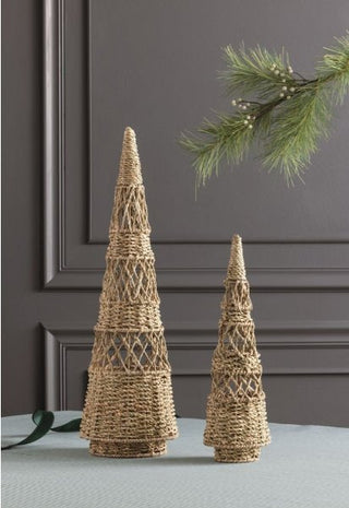 Mud Pie woven seagrass Christmas trees in varying heights