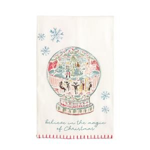 Mud Pie cotton kitchen towel with cheerful snow globe print