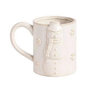 Mud Pie white ceramic Christmas mug with snowman icon design