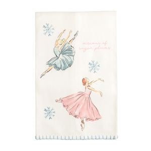 Mud Pie cotton kitchen towel with whimsical sugar plums print