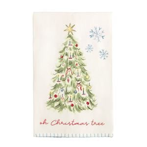 Mud Pie cotton kitchen towel with classic Christmas tree print