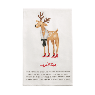 Mud Pie cotton hand towel with Vixen reindeer poem and glitter accents