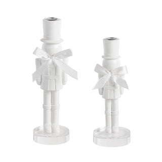 Mud Pie large lacquered resin nutcracker candlestick with satin ribbon bow
