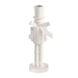 Mud Pie small lacquered nutcracker candlestick with satin ribbon bow