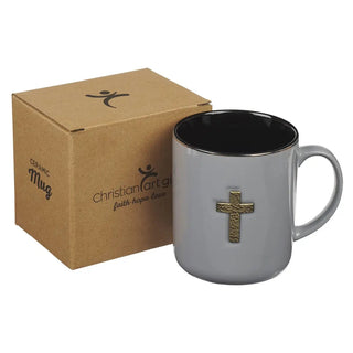 Mug Gray W/Metal Cross 1 Peter 2:24 - 420 Home Decor - The Farmhouse