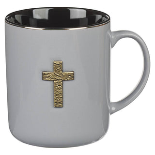 Mug Gray W/Metal Cross 1 Peter 2:24 - 420 Home Decor - The Farmhouse