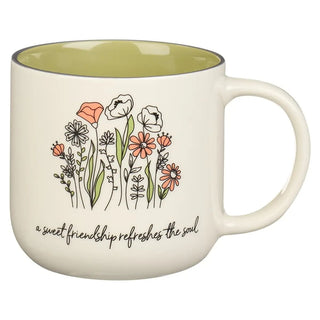 Mug Green White Floral Sweet Friendship Prov. 27:9 - 440 Kitchen + Tabletop - The Farmhouse