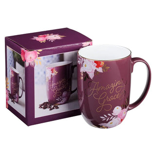 Mug White/Burgundy Amazing Grace - 420 Home Decor - The Farmhouse