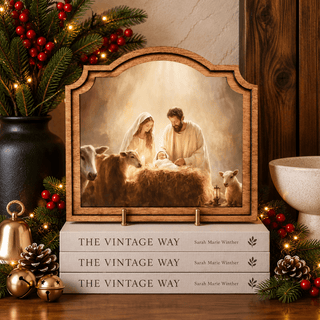 Nativity provincial framed art, 9 by 10 inch Christmas decor piece