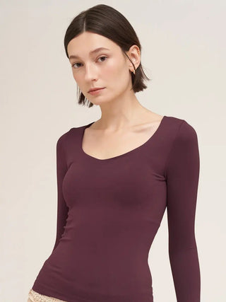 NIKIBIKI Women's Clean Line Sweetheart Long Sleeve Top, Raisin - 130 Basics - The Farmhouse