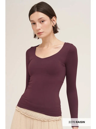 NIKIBIKI Women's Clean Line Sweetheart Long Sleeve Top, Raisin - 130 Basics - The Farmhouse