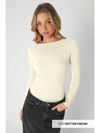 NIKIBIKI Women's Wide Ribbed Long Sleeve Top, Butter Cream - 130 Basics - The Farmhouse
