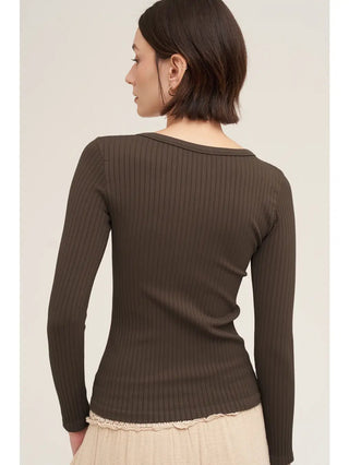 NIKIBIKI Women's Wide Ribbed Long Sleeve Top, Chocolate - 130 Basics - The Farmhouse