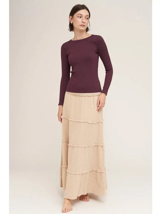 NIKIBIKI Women's Wide Ribbed Long Sleeve Top, Raisin - 130 Basics - The Farmhouse
