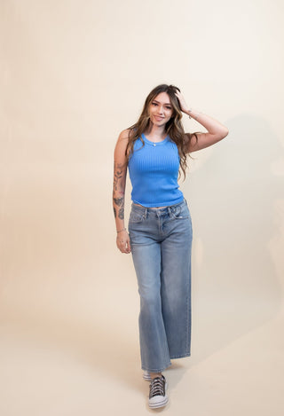 NIKIBIKI Women's Wren Ribbed Tank Top, Blue - 130 Basics - The Farmhouse