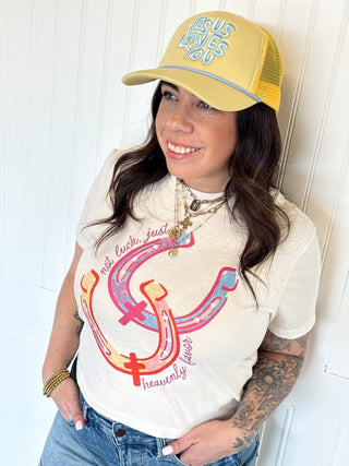 No Luck Just Heavenly Favor Crop Tee - 120 Graphic Tees - The Farmhouse