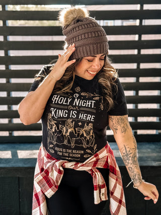 O' Holy Night Christian Boho Graphic Tee, Black - The Farmhouse