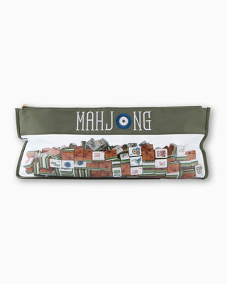 Alternate view of the forest green mahjong tile bag