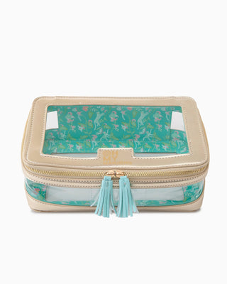 Alternate view of the gold mahjong tile storage bag with tassel zipper pulls