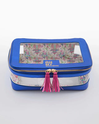 Side view of Oh My Mahjong metallic blue mahjong tile storage bag